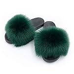 AuapTavw Women's Faux Fur Slides Slippers Fluffy Fuzzy Sandals Open Toe Furry Slide Flip Flop Indoor Outdoor