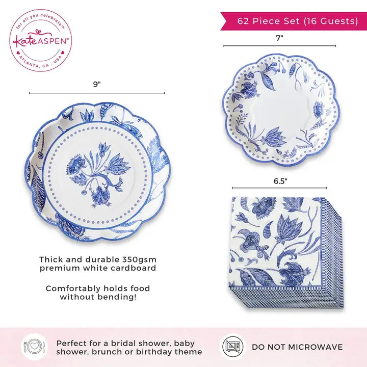 Blue Willow 62 Piece Party Tableware Set (16 Guests)