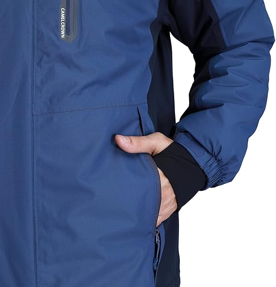 CAMEL CROWN Men's Mountain Snow Waterproof Ski Jacket Detachable Hood Windproof Fleece Parka Rain Jacket Winter Coat Blue M