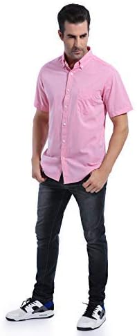 COEVALS CLUB Lightweight Breathable Mens Short Sleeve Cotton Button Down Woven Shirts Regular Fit (#4 Pink, S)