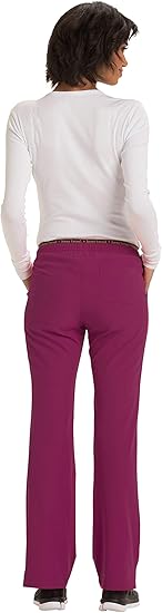 HeartSoul Drawstring Scrub Pants for Women, Stretch Performance Fabric 20110P, L Petite, Wine