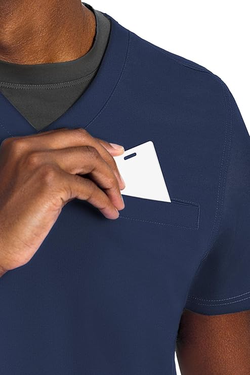 Med Couture Rothwear Men's 3 Pocket V-Neck Scrub Top, Navy, Medium