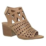 MVE Shoes Women's Ankle Open Toe Cutout Heeled-Sandals, tan size 8.5