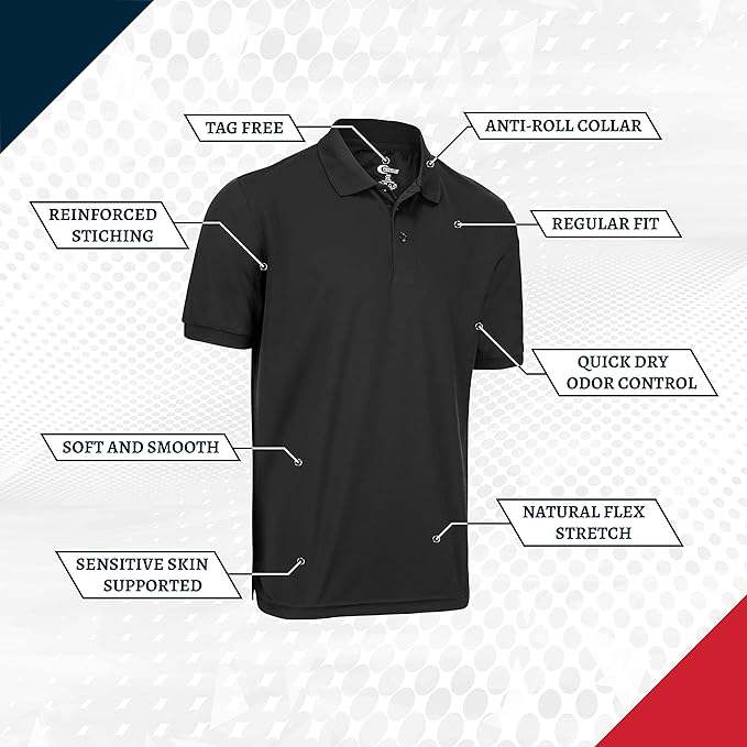 Premium Wear Men's High Moisture Wicking Polo T Shirts | Black - X-Large