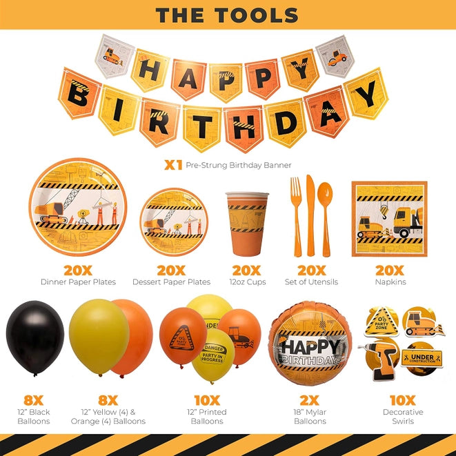 179 PIECE CONSTRUCTION THEME PARTY BOX