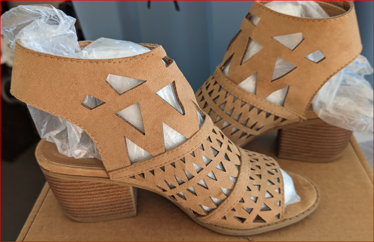 MVE Shoes Women's Ankle Open Toe Cutout Heeled-Sandals, tan size 8.5