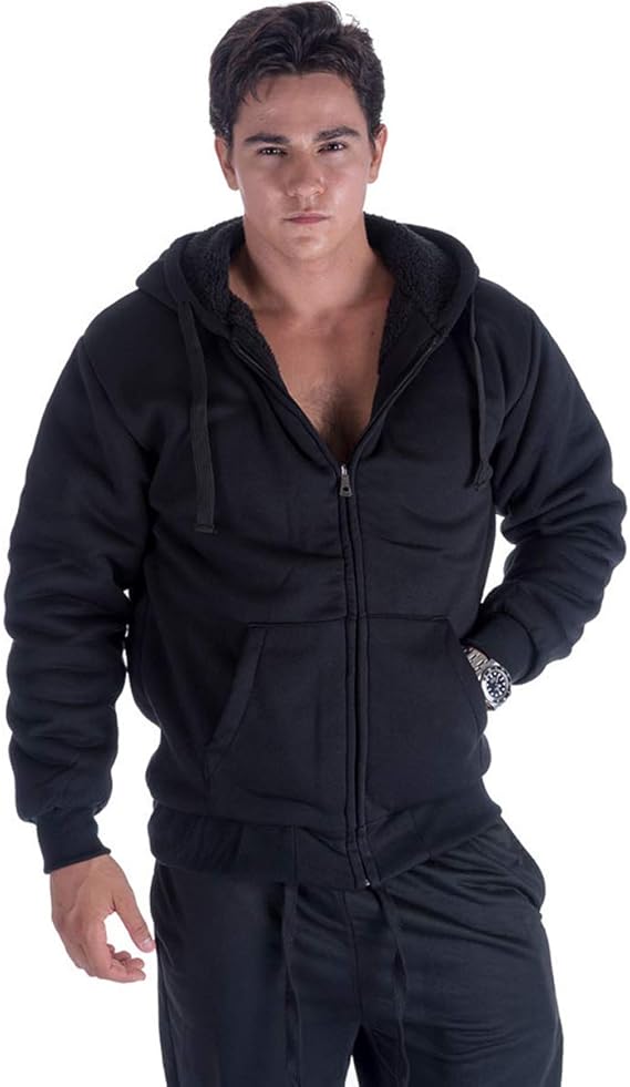 LeeHanTon Sherpa Lined Hoodie Mens Zip Up Heavyweight Fleece Casual Winter Warm Workout Sweatshirt Jacket Black XL