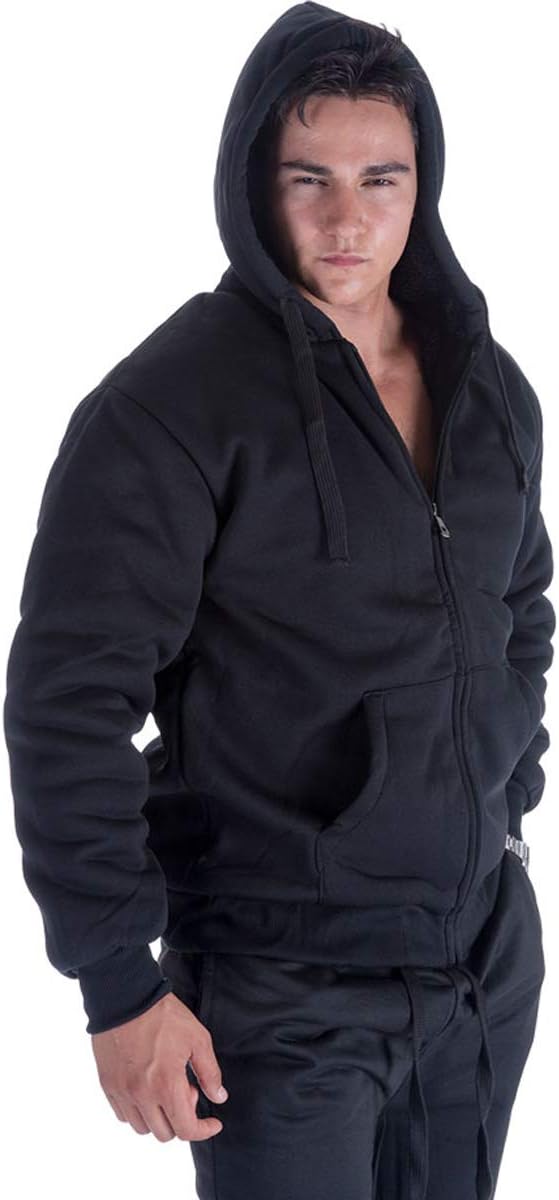 LeeHanTon Sherpa Lined Hoodie Mens Zip Up Heavyweight Fleece Casual Winter Warm Workout Sweatshirt Jacket Black XL